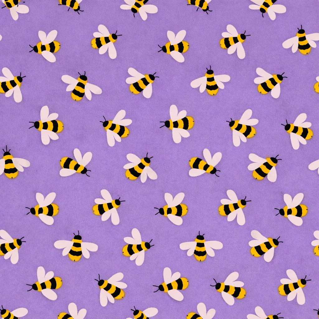 Purple Bee Print Cotton Tie Back Scrub Cap
