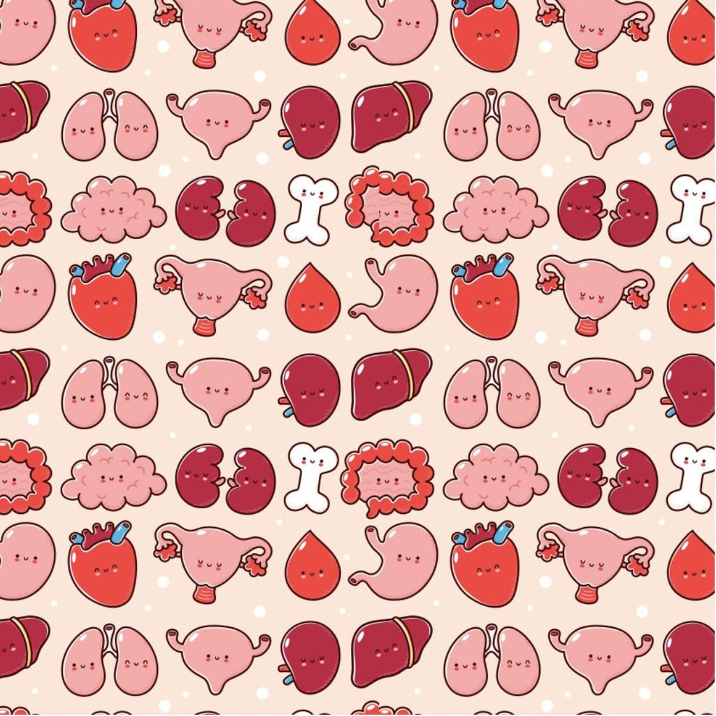 Happy Organ Anatomy Scrub Cap Funny Medical Organs Print Surgical Cap for Nurses, Doctors, Surgeons & Students | Euro, Ponytail and Tie Back