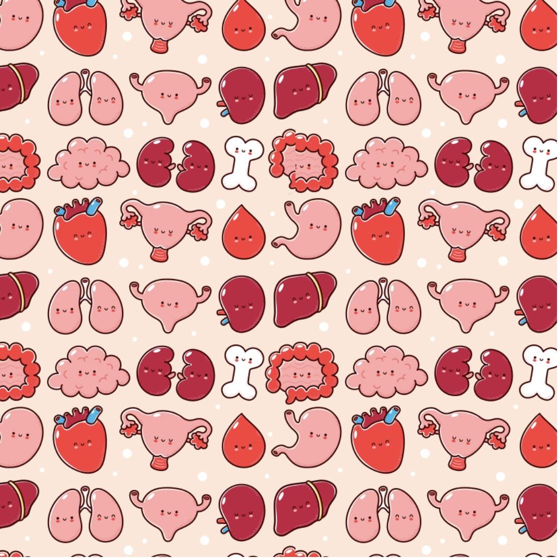 Happy Organ Anatomy Scrub Cap Funny Medical Organs Print Surgical Cap for Nurses, Doctors, Surgeons & Students | Euro, Ponytail and Tie Back