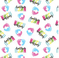 NICU Mother Baby OBGYN Doula Midwife Footprint Print Scrub Cap Euro, Euro Ponytail and Tie Back Optional Satin Lining