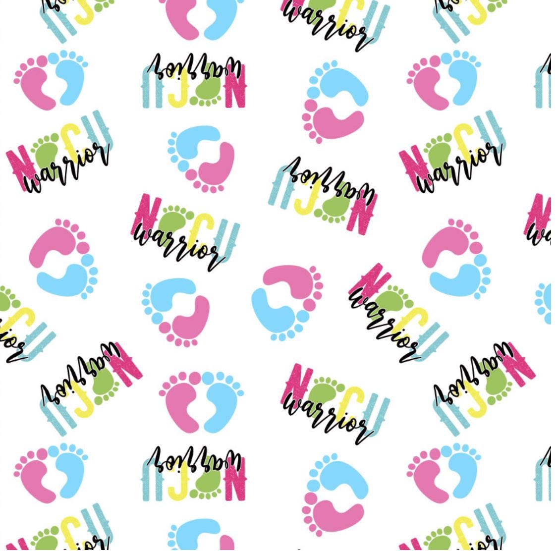 NICU Mother Baby OBGYN Doula Midwife Footprint Print Scrub Cap Euro, Euro Ponytail and Tie Back Optional Satin Lining