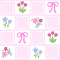 Pink Quilted Coquette Bow Floral Spring Easter Flower Print Scrub Cap Euro, Euro Ponytail and Tie Back Optional Satin Lining