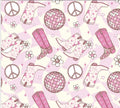 Pink Cowgirl Cowboy Western Disco Peace Hippy Print Scrub Cap Euro, Euro Ponytail and Tie Back Optional Satin Lining
