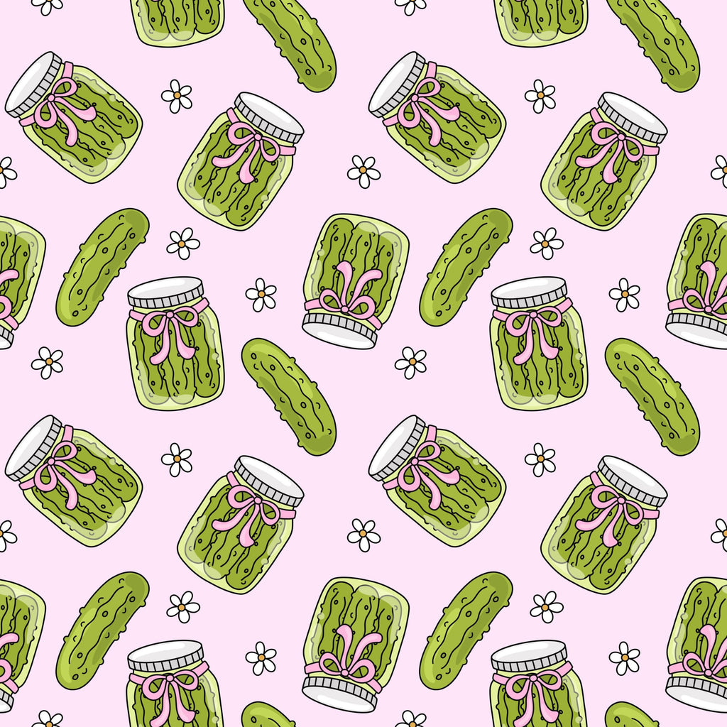 Pink Green Pickle Coquette Girl Bow Foodie Food Print Scrub Cap Euro, Euro Ponytail and Tie Back Optional Satin Lining