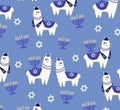 Jewish Hanukkah Menorrah Religious Print Star Scrub Cap Euro, Euro Ponytail and Tie Back Optional Satin Lining