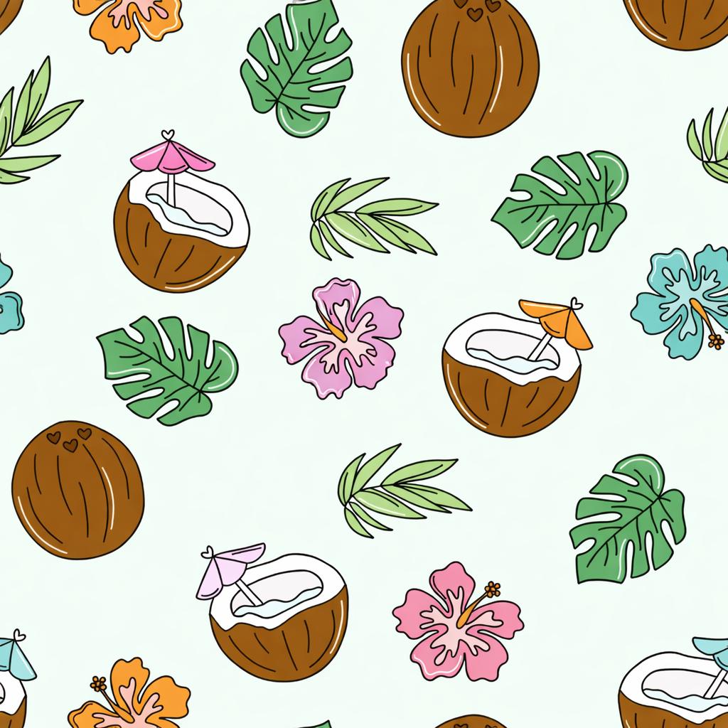 Coconut Tropical Vacation Summer Floral Print Scrub Cap Euro, Euro Ponytail and Tie Back Optional Satin Lining
