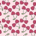 Retro Disco Cherry Fruit Food Print Scrub Cap Euro, Euro Ponytail and Tie Back Optional Satin Lining