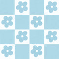 Checker Blue and White Floral Flower Print Scrub Cap Euro, Euro Ponytail and Tie Back Optional Satin Lining