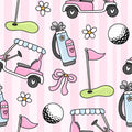 Pink Coquette Golf Sports Activity Print Scrub Cap Euro, Euro Ponytail and Tie Back Optional Satin Lining