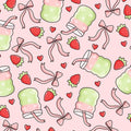 Strawberry Matcha Print Scrub Cap: Cotton Tie-Back Medical Hat