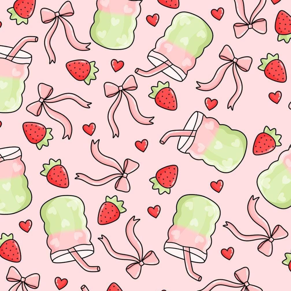 Strawberry Matcha Print Scrub Cap: Cotton Tie-Back Medical Hat