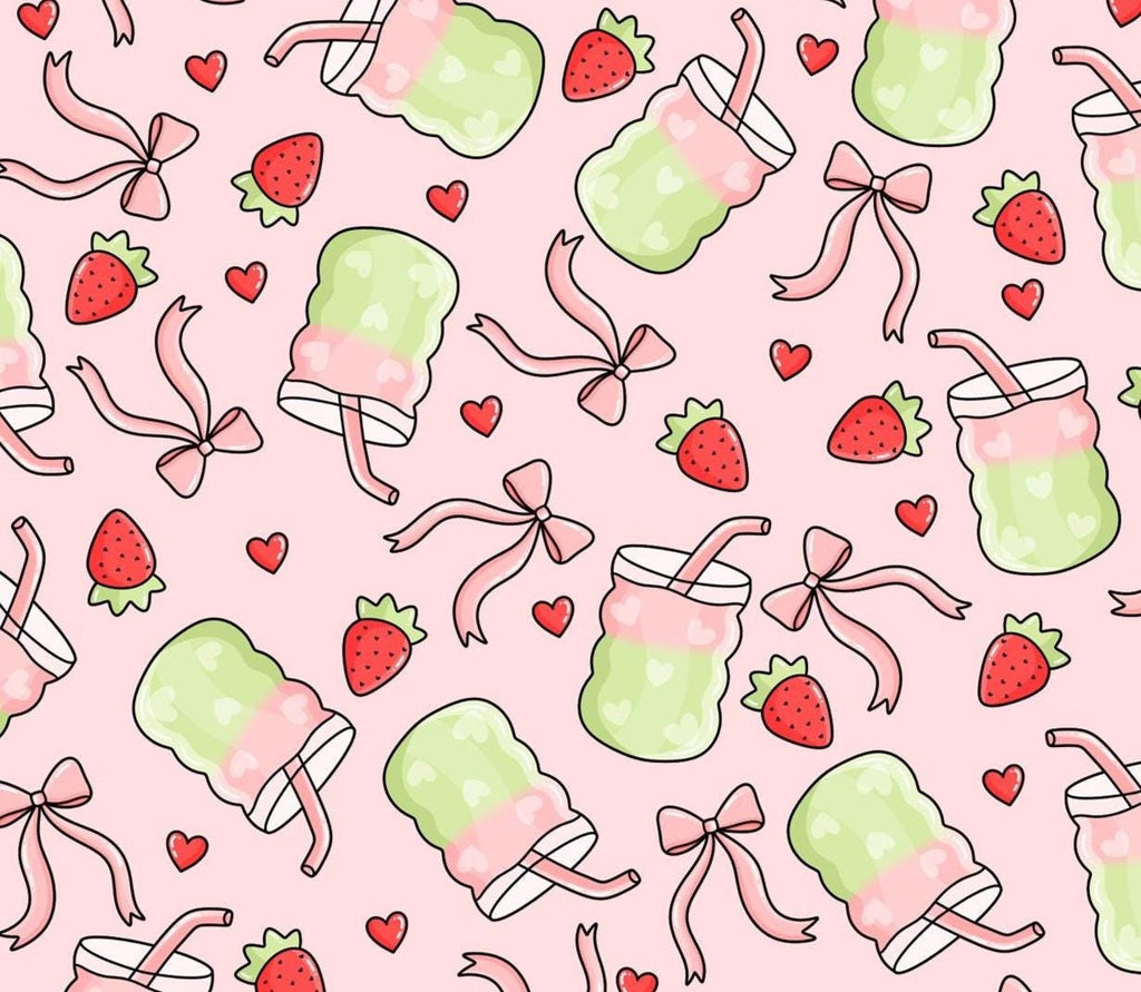 Iced Strawberry Matcha Print Euro Ponytail Scrubcap