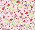 Iced Strawberry Matcha Print Euro Ponytail Scrubcap