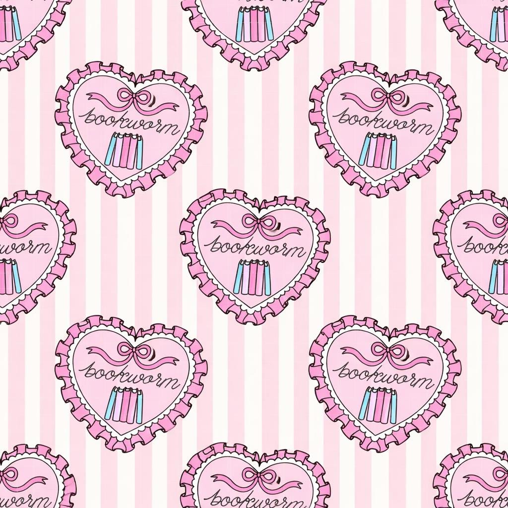 Pink Bookworm Bookish Literary Coquette Healthcare Nurse Print Scrub Cap Euro, Euro Ponytail and Tie Back Optional Satin Lining