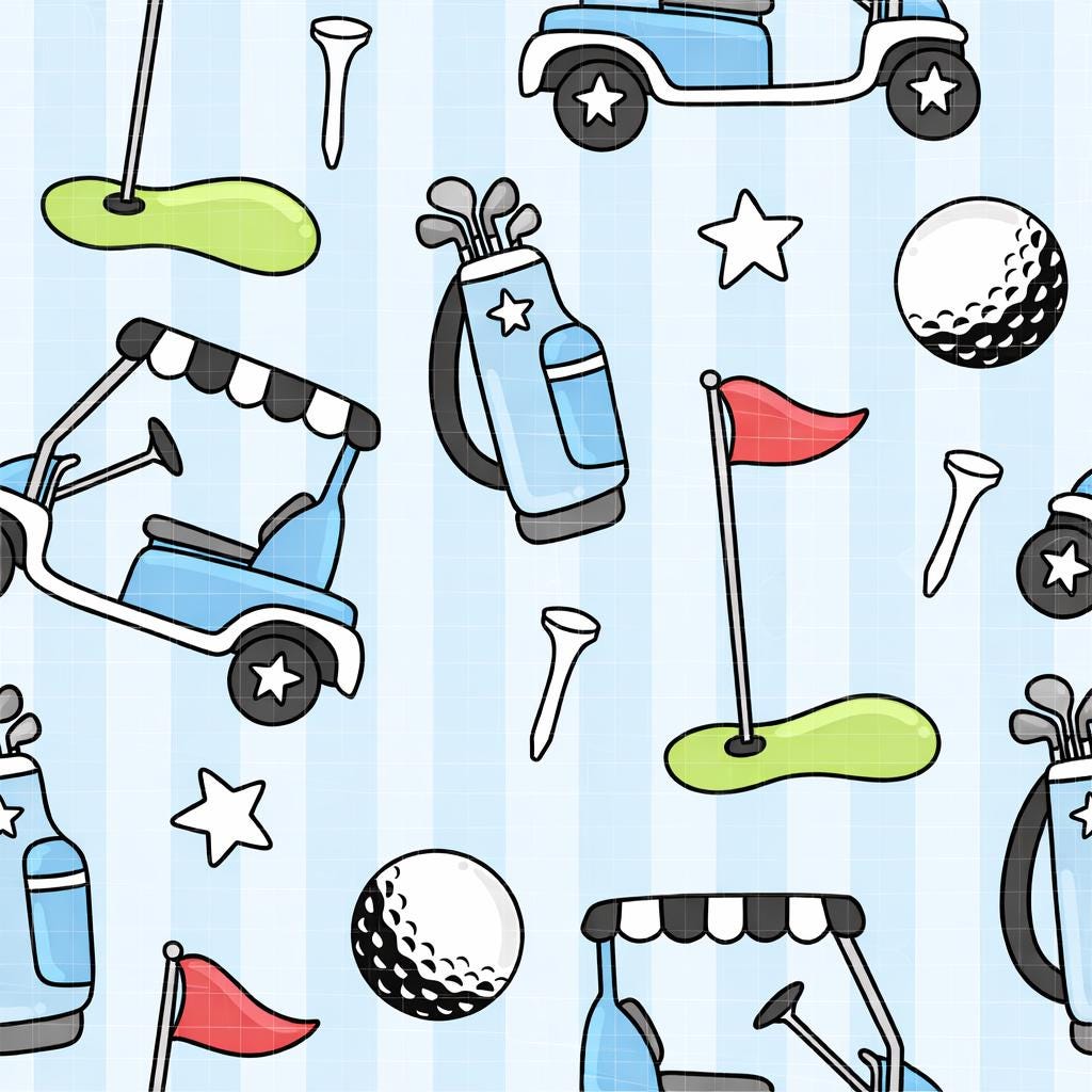 Blue and White Striped Golf Sports Activity Print Scrub Cap Euro, Euro Ponytail and Tie Back Optional Satin Lining