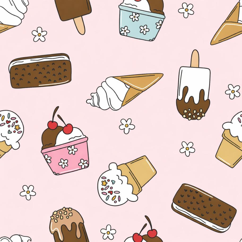 Ice cream Ice Pop Dessert Summer Food  Print Scrub Cap Euro, Euro Ponytail and Tie Back Optional Satin Lining