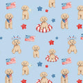 Golden Doodle Dog Lover USA Red and White Fourth of July Print Scrub Cap Euro, Euro Ponytail and Tie Back Optional Satin Lining