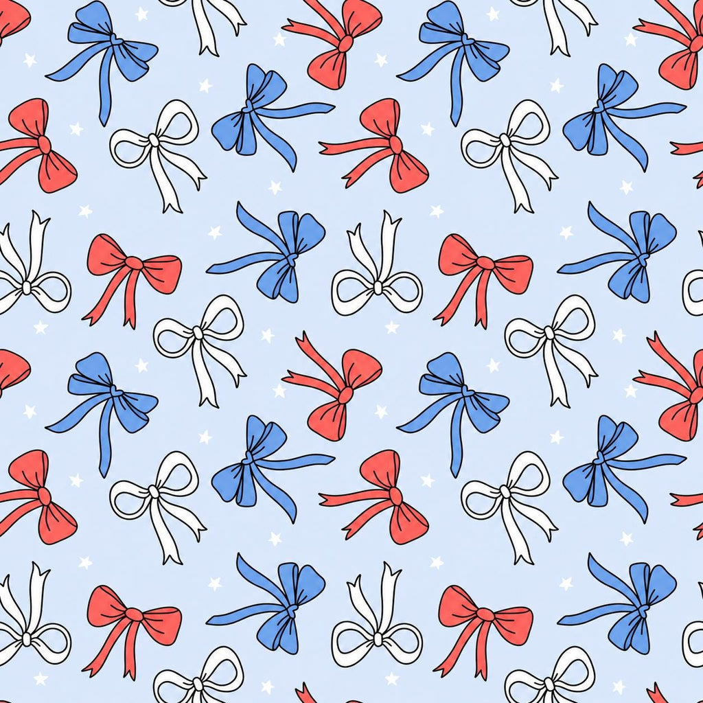 USA Red and White Fourth of July Bow Coquette Print Scrub Cap Euro, Euro Ponytail and Tie Back Optional Satin Lining