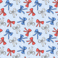 USA Red and White Fourth of July Bow Coquette Print Scrub Cap Euro, Euro Ponytail and Tie Back Optional Satin Lining