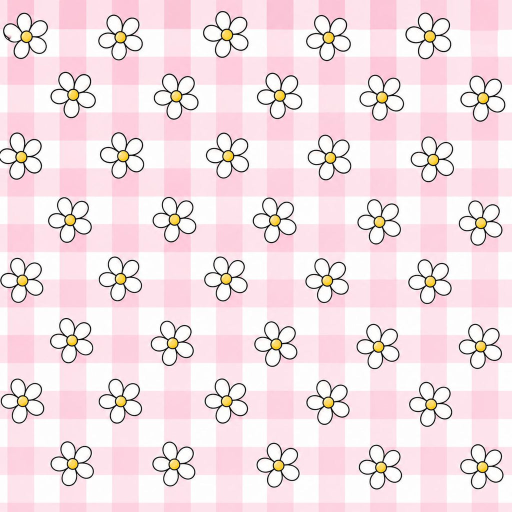 Daisy Floral Flower Gingham Summer Spring Print Scrub Cap Euro, Euro Ponytail and Tie Back Optional Satin Lining