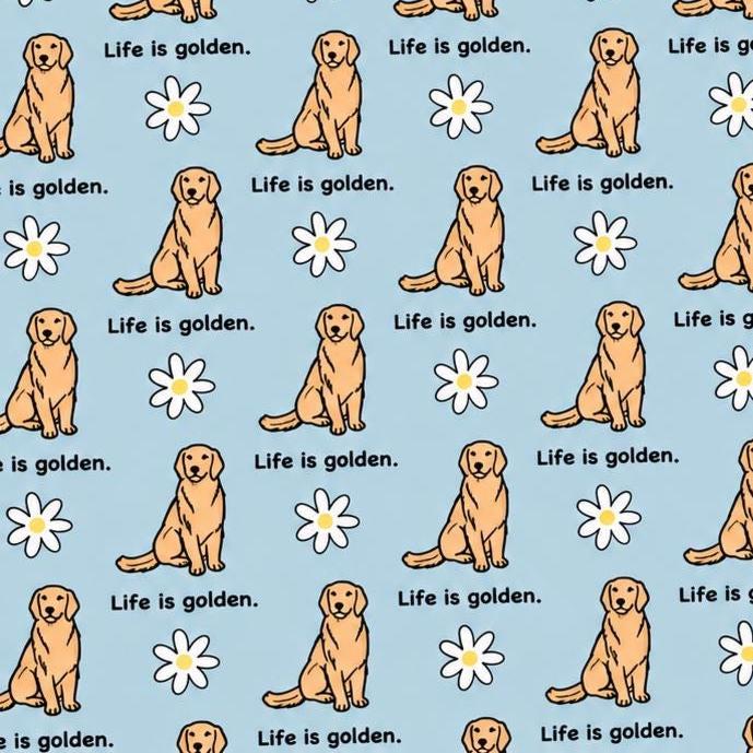 Life Is Golden Dog Golden Retreiver Vet Print Scrub Cap Euro, Euro Ponytail and Tie Back Optional Satin Lining