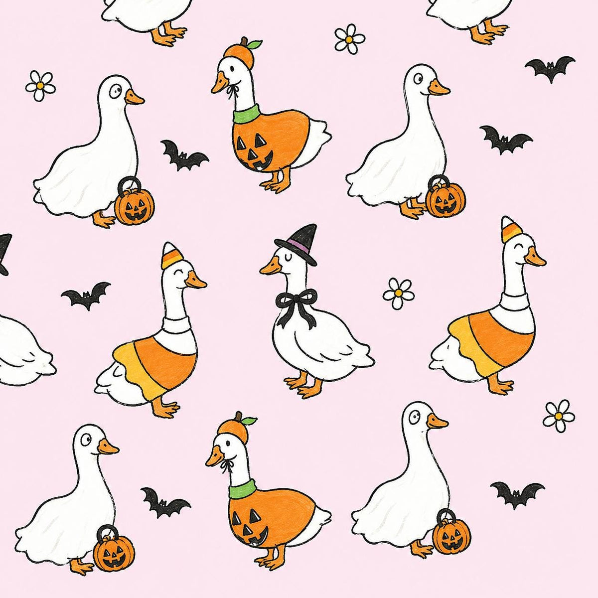 Goose Being Silly Coquette Pumpkin Autumn Fall Halloween Print Scrub Cap Euro, Euro Ponytail and Tie Back Optional Satin Lining