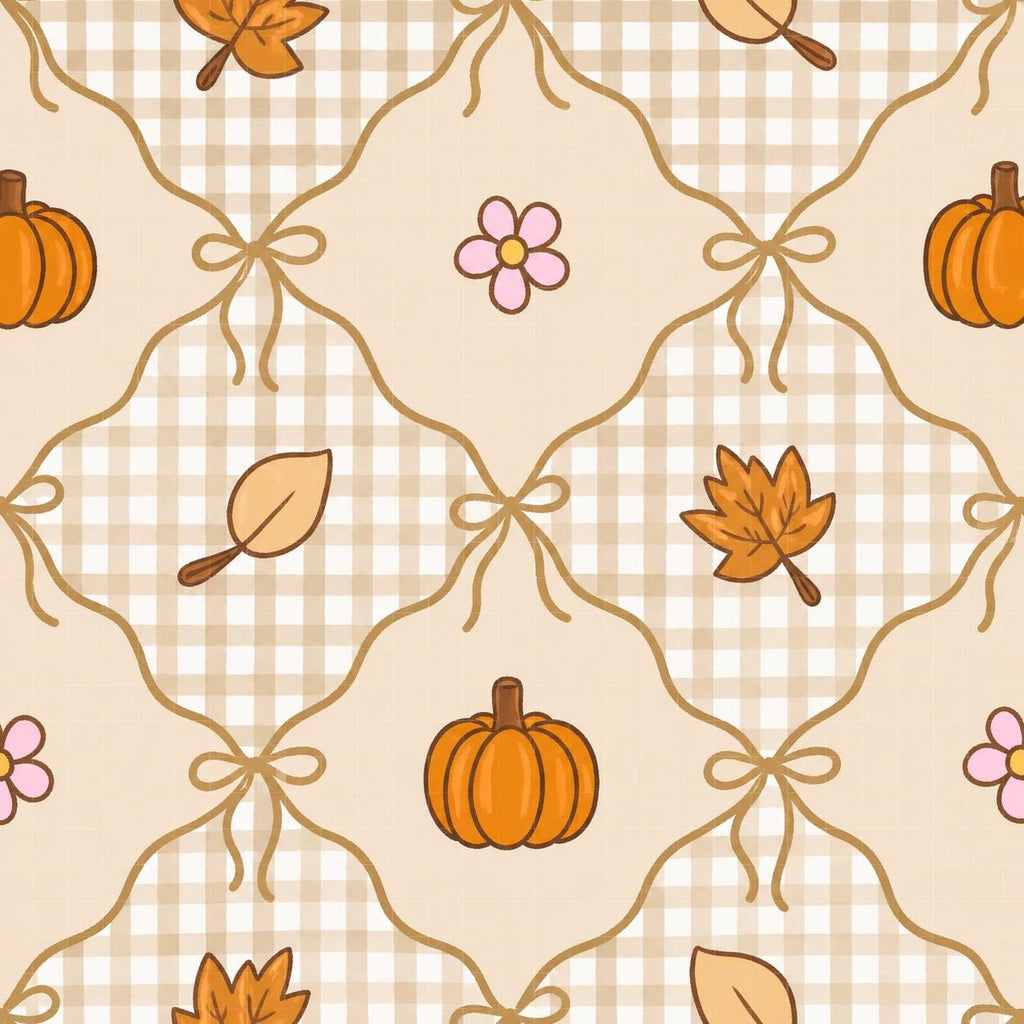 Coquette Gingham Pumpkin Autumn Fall Halloween Print Scrub Cap Euro, Euro Ponytail and Tie Back Optional Satin Lining