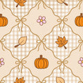Coquette Gingham Pumpkin Autumn Fall Halloween Print Scrub Cap Euro, Euro Ponytail and Tie Back Optional Satin Lining