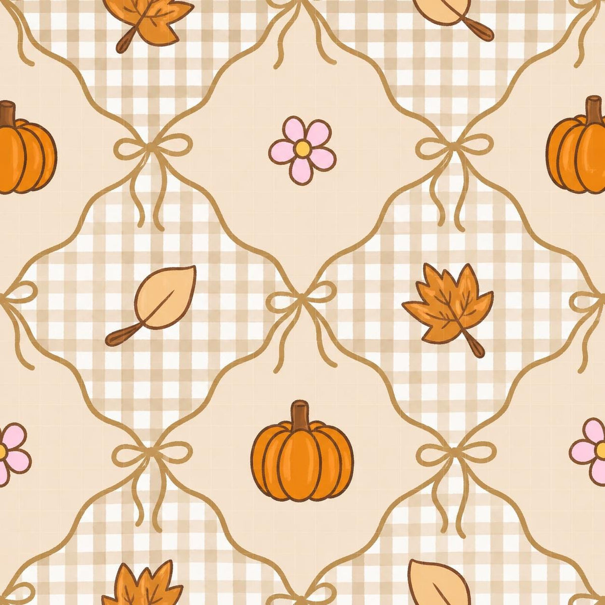 Coquette Gingham Pumpkin Autumn Fall Halloween Print Scrub Cap Euro, Euro Ponytail and Tie Back Optional Satin Lining
