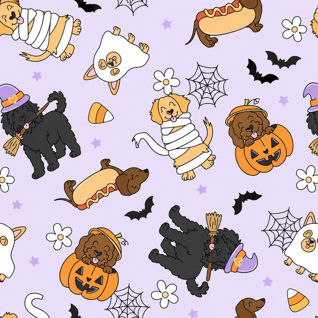 Halloween Dog Costume,Ghost, Witch, Pumpkin & Hot Dog Dogs Print Scrub Cap Euro, Euro Ponytail and Tie Back Optional Satin Lining