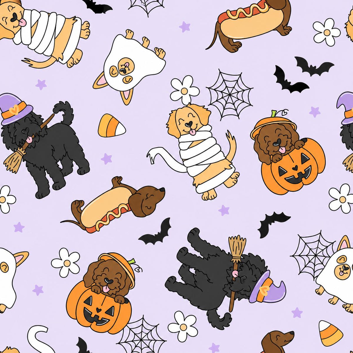 Halloween Dog Costume,Ghost, Witch, Pumpkin & Hot Dog Dogs Print Scrub Cap Euro, Euro Ponytail and Tie Back Optional Satin Lining