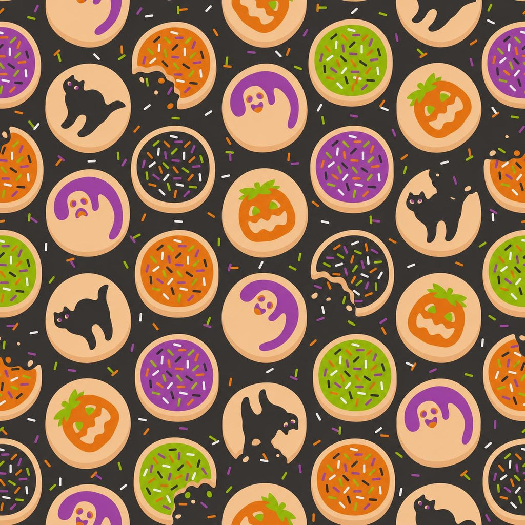 Sugar Cookie Ghost Bat Pumpkin Autumn Fall Halloween Print Scrub Cap Euro, Euro Ponytail and Tie Back Optional Satin Lining
