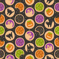 Sugar Cookie Ghost Bat Pumpkin Autumn Fall Halloween Print Scrub Cap Euro, Euro Ponytail and Tie Back Optional Satin Lining