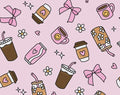 Pink Iced Coffee Diet Soda Tea Coquette Floral Print Headband Wide Twist Soft Wear Two Ways Hair Accessory Easy Hairstyles