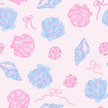 Seashell Ocean Coquette Pink and Blue Summer Beach Vacation Print Scrub Cap Euro, Euro Ponytail and Tie Back Optional Satin Lining