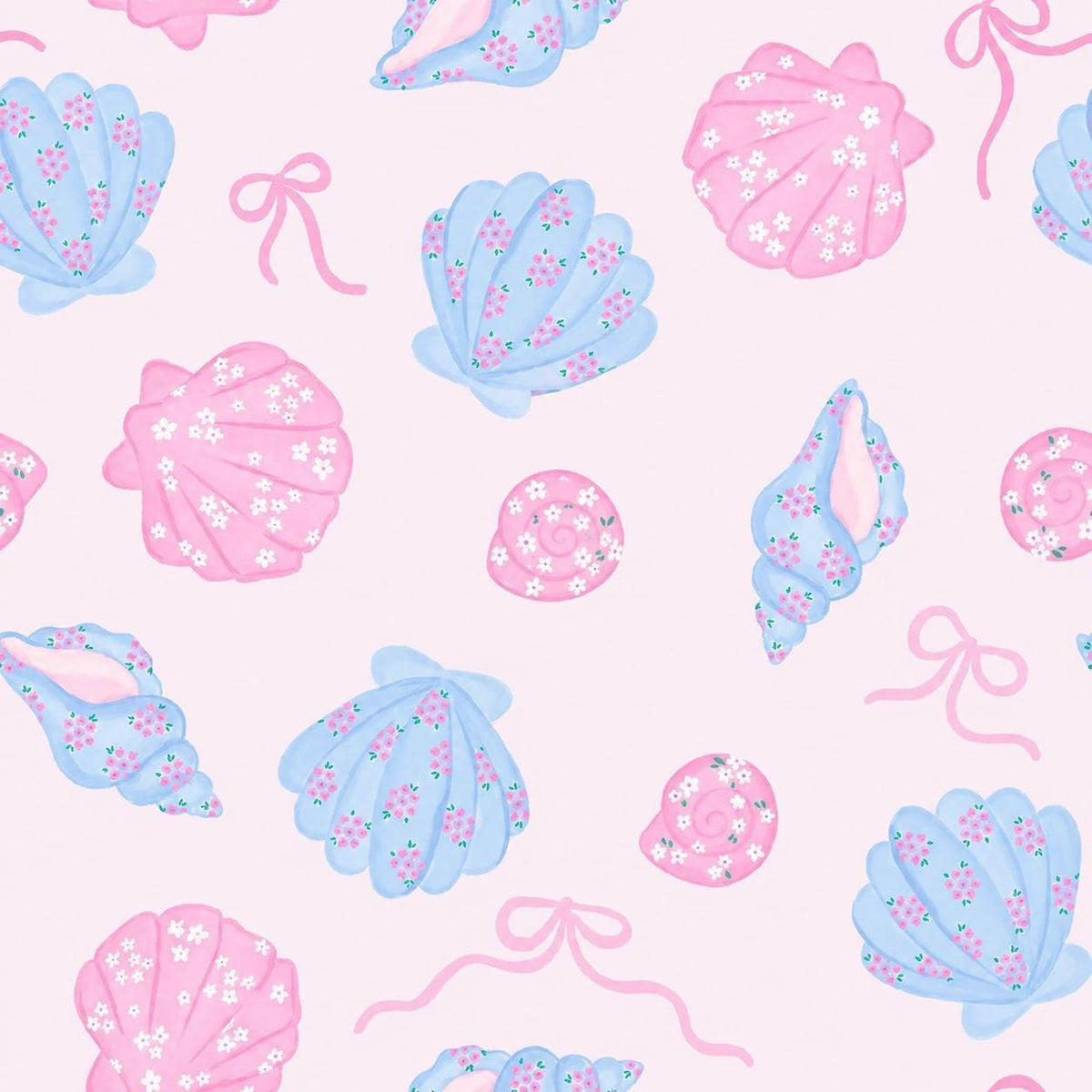 Seashell Ocean Coquette Pink and Blue Summer Beach Vacation Print Scrub Cap Euro, Euro Ponytail and Tie Back Optional Satin Lining