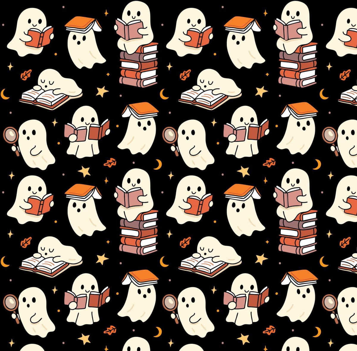 Spooky Halloween Ghost Ghoul Fall Reading Book Print Scrub Cap Euro, Euro Ponytail and Tie Back Optional Satin Lining