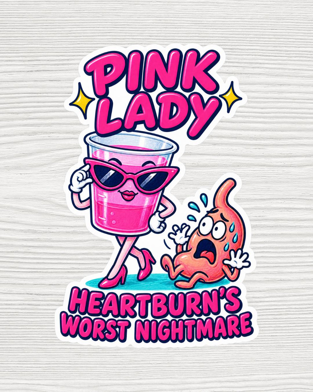 Pink Lady Heartburn Sticker | Funny Nurse Sticker | Medical Humor Vinyl Decal | ER Nurse Gift | Waterproof 2x2 Die Cut Sticker