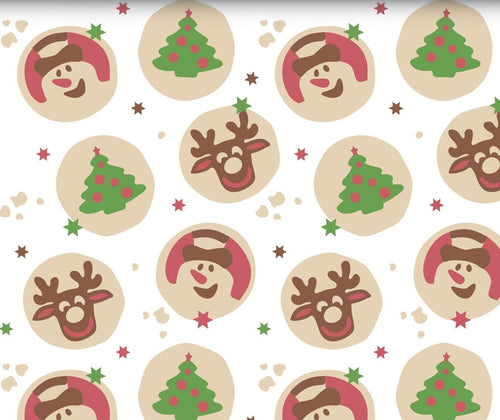 Christmas Sugar Cookie Reindeer, Snowman, Christmas Tree Holiday Print Scrub Cap Euro, Euro Ponytail and Tie Back Optional Satin Lining