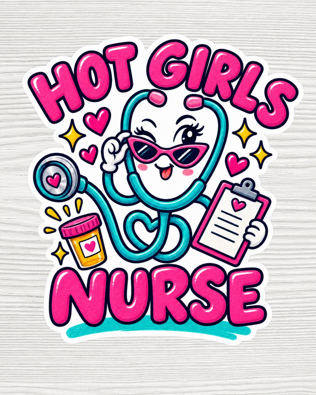 Hot Girls Nurse Sticker | Funny Nurse Gift | Cute Medical Humor Vinyl Decal | Nursing Student Gift | Waterproof 2x2 Sticker