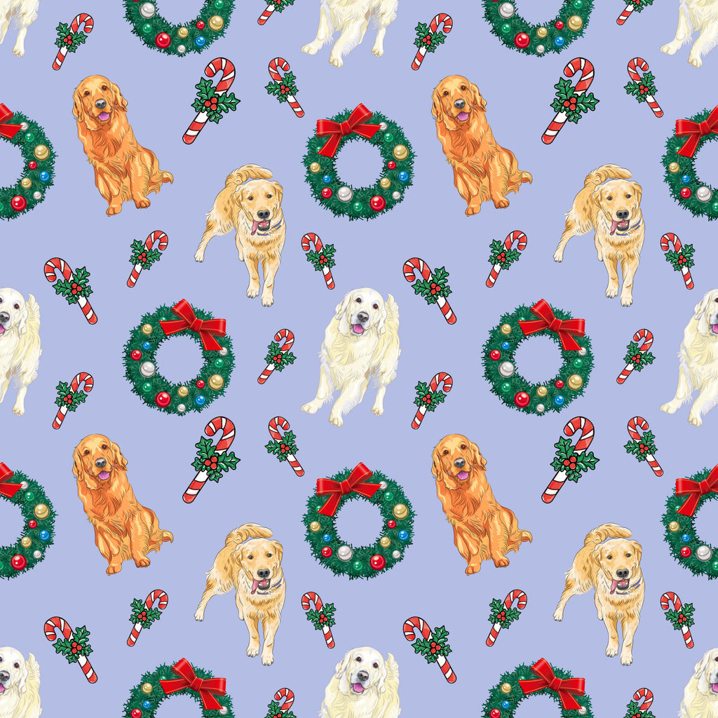 Golden Retriever Dog Christmas Holiday Print Wreath Print Scrub Cap Euro, Euro Ponytail and Tie Back Optional Satin Lining