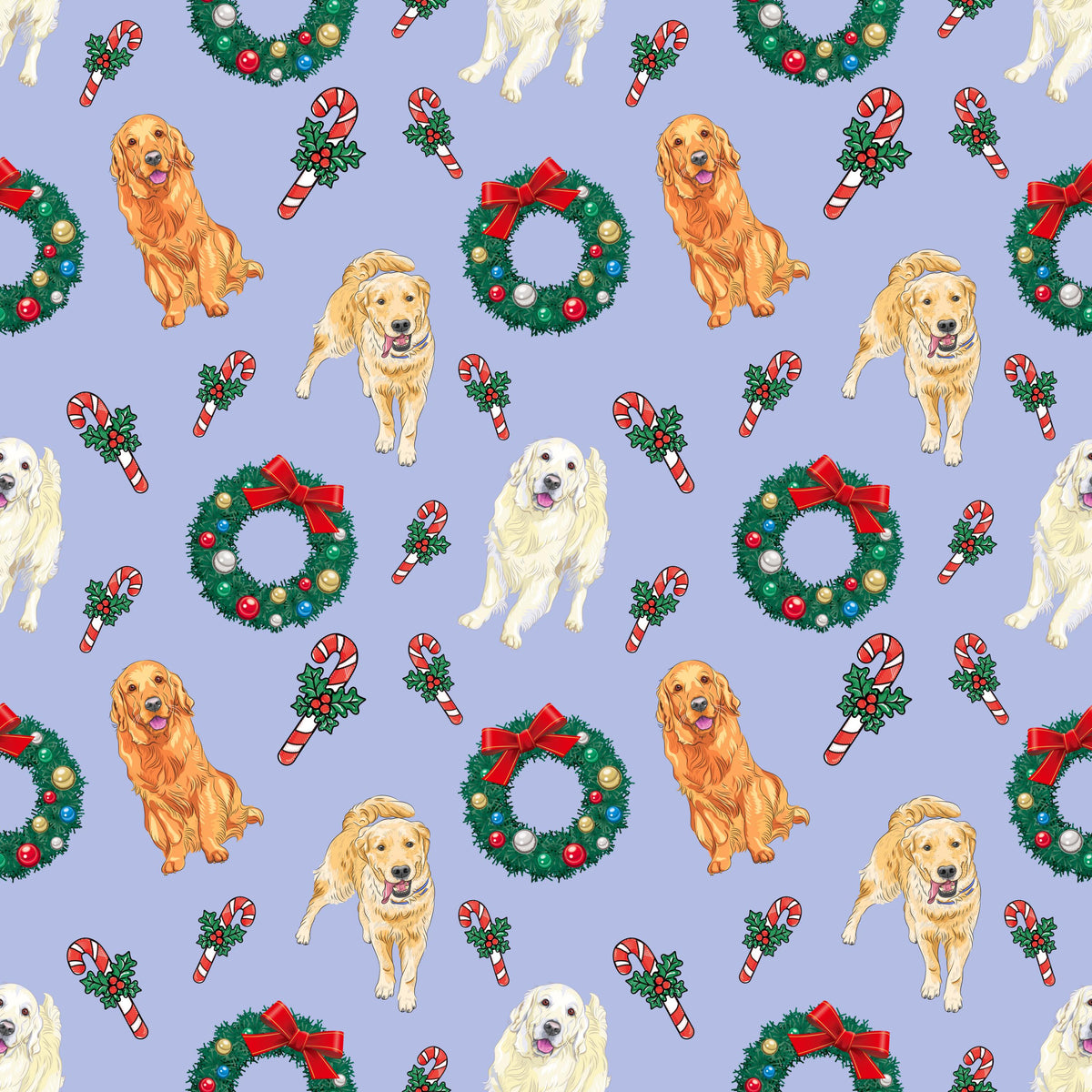 Golden Retriever Dog Christmas Holiday Print Wreath Print Scrub Cap Euro, Euro Ponytail and Tie Back Optional Satin Lining