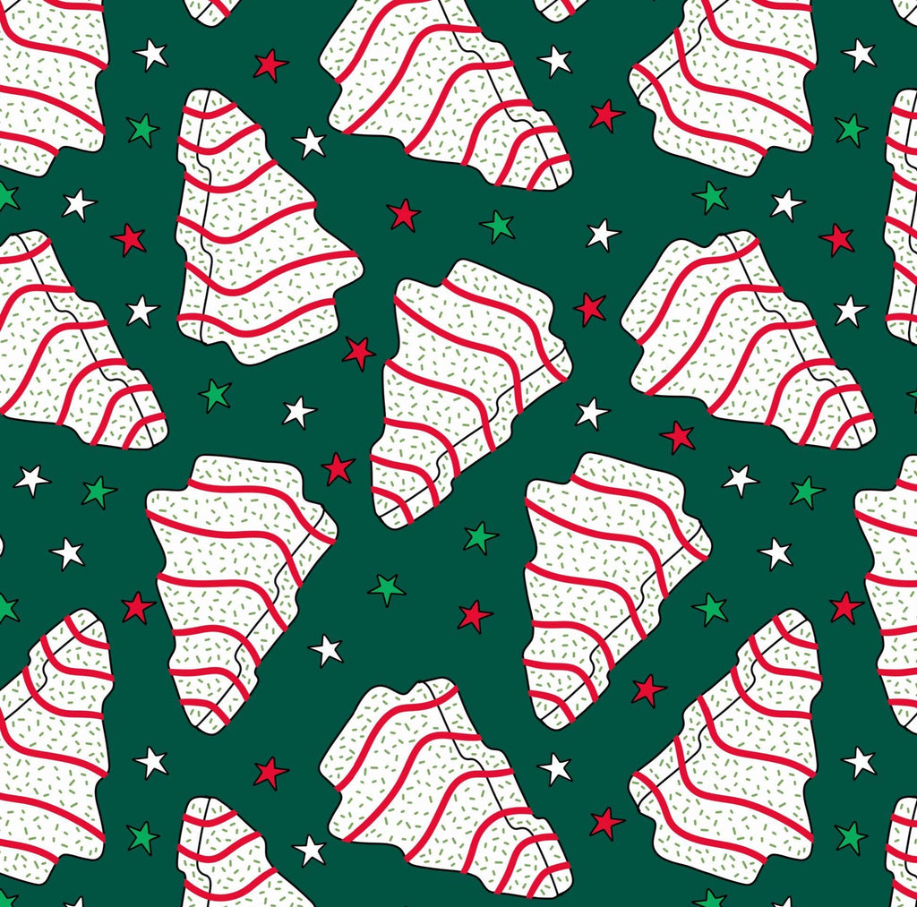 Green Christmas Tree Snack Cake Scrub Cap, Holiday Cookie Print Surgical Cap, Euro Ponytail or Tie Back, Optional Satin Lining
