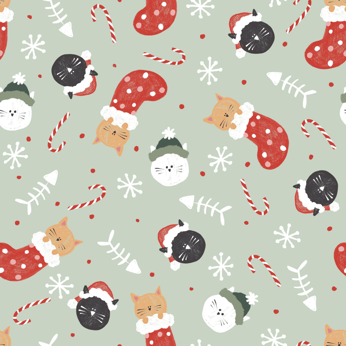 Funny Cat Christmas Holiday Stockings Fish Candycanes Print Scrub Cap Euro, Euro Ponytail and Tie Back Optional Satin Lining