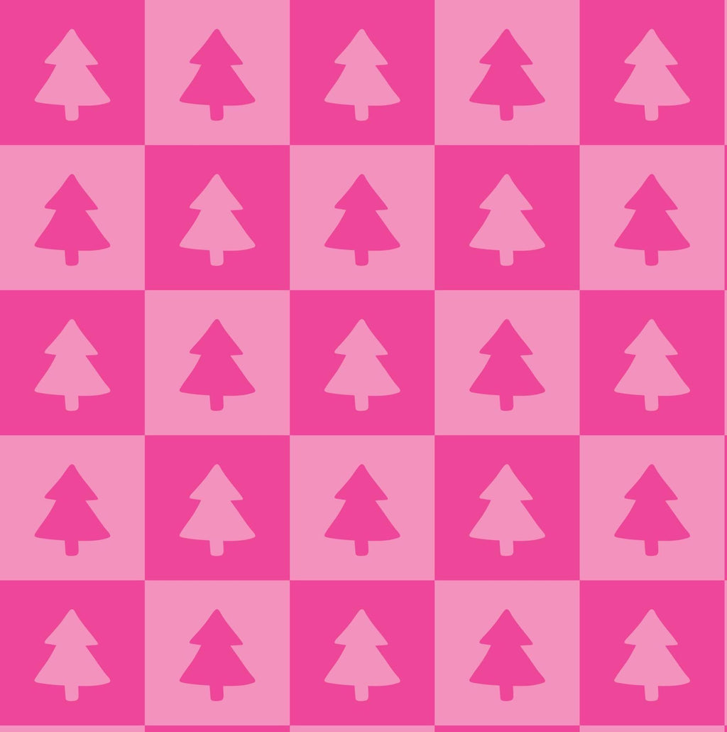 Pink Checkered Christmas Tree Holiday Print Scrub Cap Euro, Euro Ponytail and Tie Back Optional Satin Lining