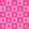 Pink Checkered Christmas Tree Holiday Print Scrub Cap Euro, Euro Ponytail and Tie Back Optional Satin Lining