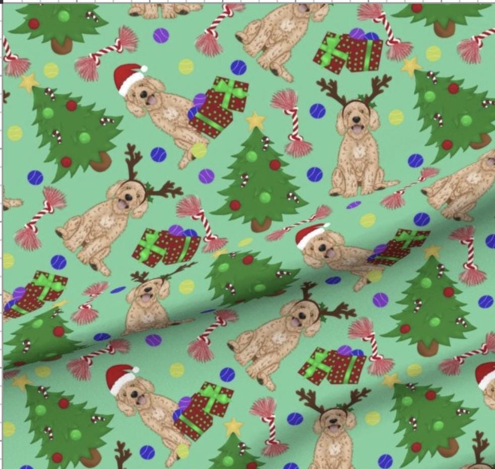 Goldendoodle Christmas Dog Pet Lover Christmas Tree Print Scrub Cap Euro, Euro Ponytail and Tie Back Optional Satin Lining